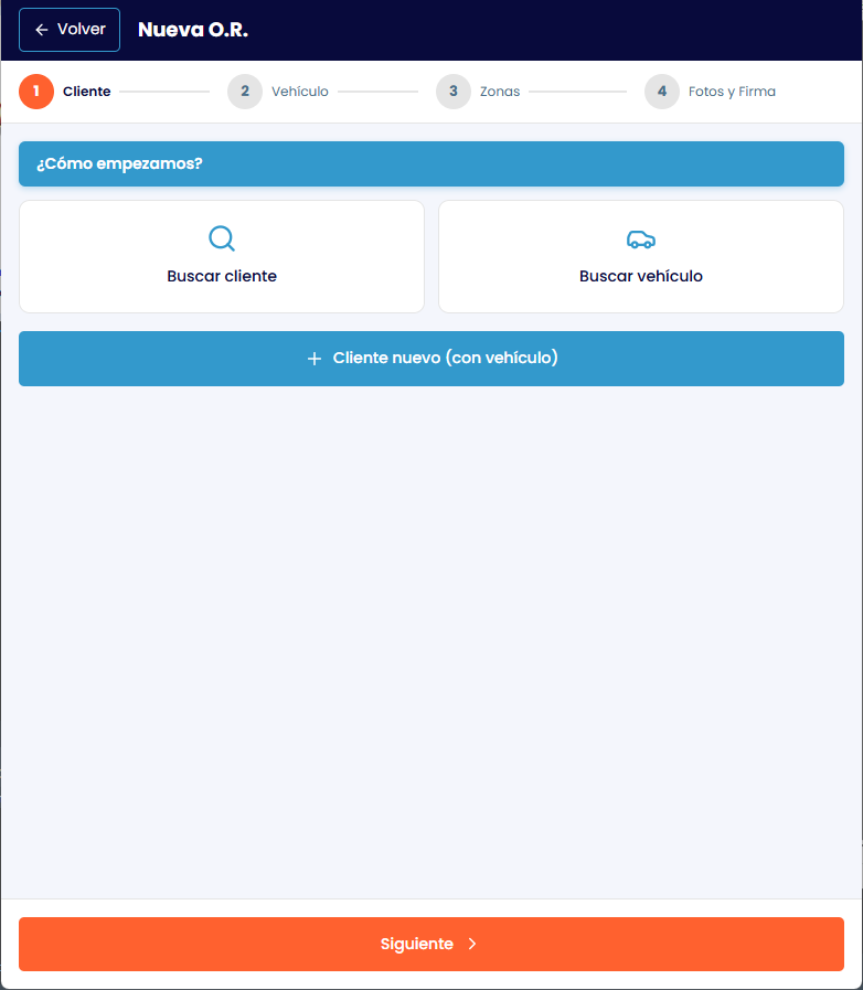 FuturoOR - Nueva OR Paso 1: Selección de cliente